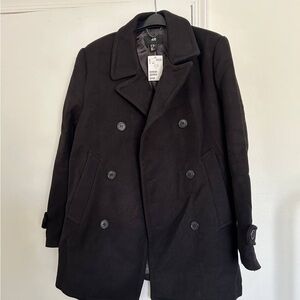 H&M Black Double Breasted PeaCoat Jacket Trench Coat Men’s